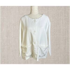 Pendleton White Ivory Linen Button Down Pockets Lightweight Jacket Top Sz Large